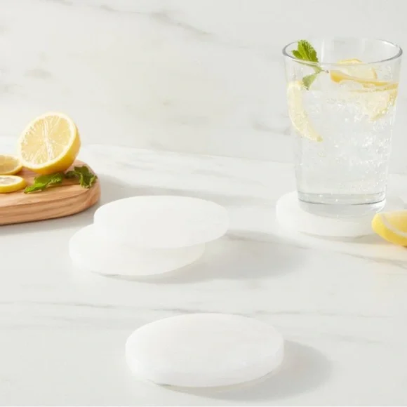 Set of 4 Alabaster Marble Coasters - Elegant White Finish New - Picture 2 of 5